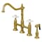 Kingston Brass KS1277PXBS Heritage Bridge Kitchen Faucet W/Brass Sprayer, Brass KS1277PXBS - alternate 1